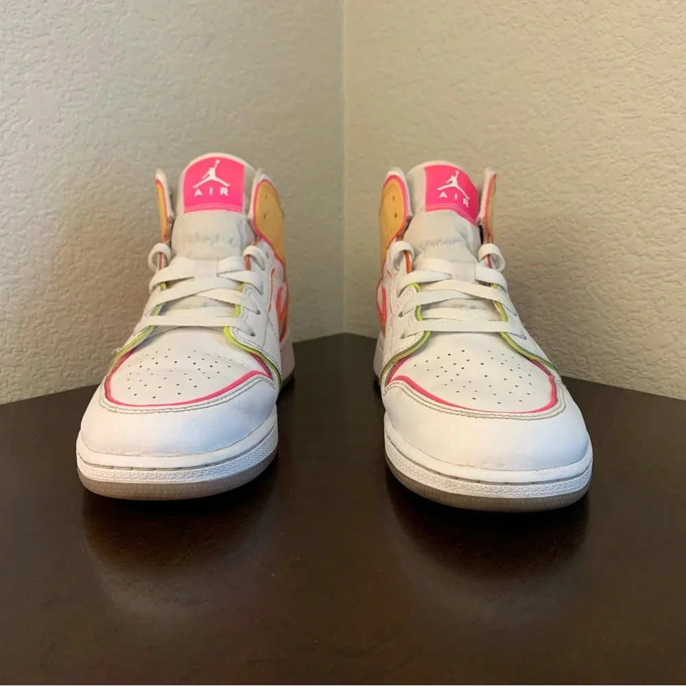 Nike Air Jordan 1 Mid GS Edge Glow Pink Orange Yellow Multicolor CV4611-100 7Y I